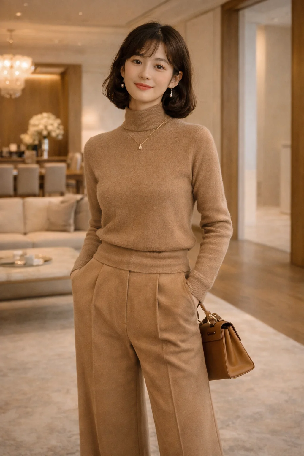 Seong Hee-joo Soft Power — camel knit matching set